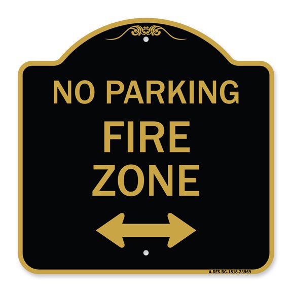 SignMission A-DES-BG-1818-23969 18 x 18 in. Designer Series Sign - Fire Zone with Bidirectional Arrow, Black & Gold
