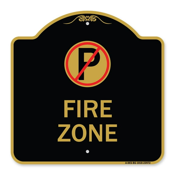 SignMission A-DES-BG-1818-23972 18 x 18 in. Designer Series Sign - Fire Zone with No Parking Symbol, Black & Gold