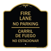 SignMission A-DES-BG-1818-23981 18 x 18 in. Designer Series Sign - Fire Lane No Parking Carril De Fuege No Esta Conar, Black & Gold