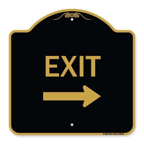 SignMission A-DES-BG-1818-24045 18 x 18 in. Designer Series Sign - Exit with Right Arrow 3, Black & Gold