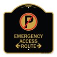 thumbnail image 1 of SignMission A-DES-BG-1818-24111 18 x 18 in. Designer Series Sign - Emergency Access Route with Bidirectional Arrow, Black & Gold, 1 of 4