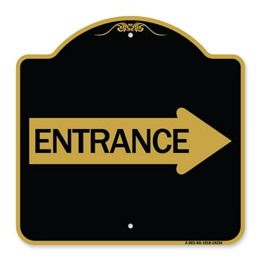 SignMission A-DES-BG-1818-24234 18 x 18 in. Designer Series Sign - Right Arrow Entrance&#44; Black & Gold