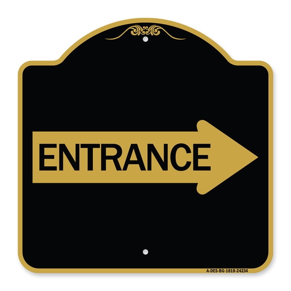 SignMission A-DES-BG-1818-24234 18 x 18 in. Designer Series Sign - Right Arrow Entrance, Black & Gold
