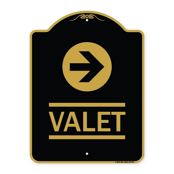 SignMission A-DES-BG-1824-22743 18 x 24 in. Designer Series Sign - Valet Right Arrow , Black & Gold