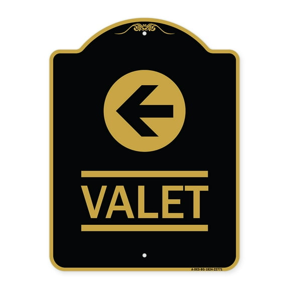 SignMission A-DES-BG-1824-22771 18 x 24 in. Designer Series Sign - Valet Left Arrow , Black & Gold
