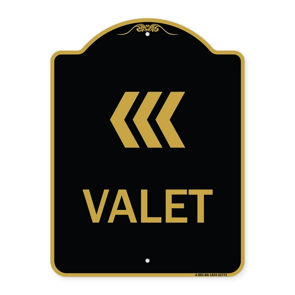 SignMission A-DES-BG-1824-22772 18 x 24 in. Designer Series Sign - Valet Left Arrow , Black & Gold