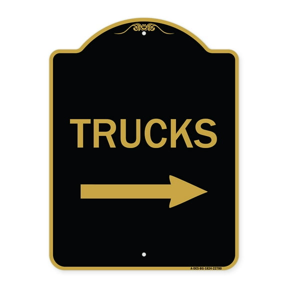 SignMission A-DES-BG-1824-22780 18 x 24 in. Designer Series Sign - Trucks Sign Trucks with Right Arrow, Black & Gold