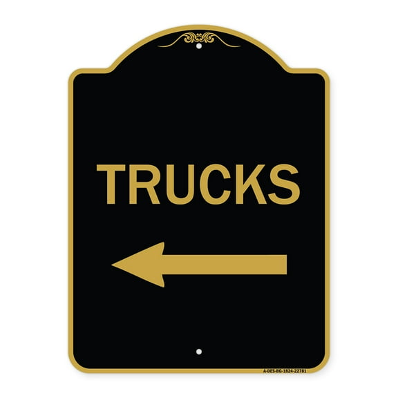 SignMission A-DES-BG-1824-22781 18 x 24 in. Designer Series Sign - Trucks Sign Trucks with Left Arrow, Black & Gold