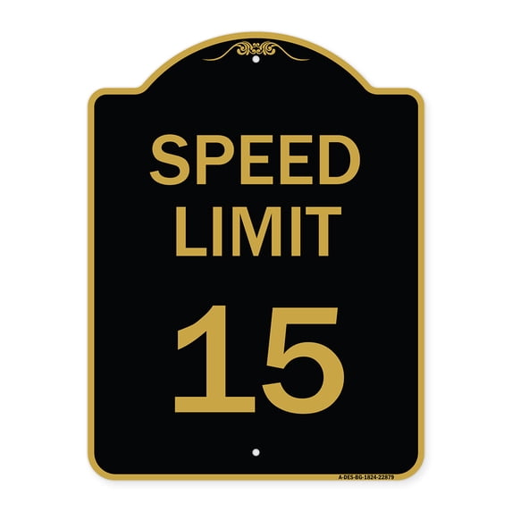 SignMission A-DES-BG-1824-22879 18 x 24 in. Designer Series Sign - Speed Limit 15 MPH, Black & Gold