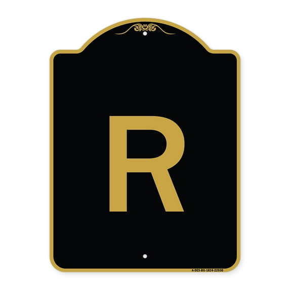 SignMission A-DES-BG-1824-22930 18 x 24 in. Designer Series Sign - Sign with Letter R , Black & Gold