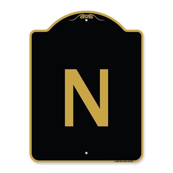 SignMission A-DES-BG-1824-22938 18 x 24 in. Designer Series Sign - Sign with Letter N , Black & Gold