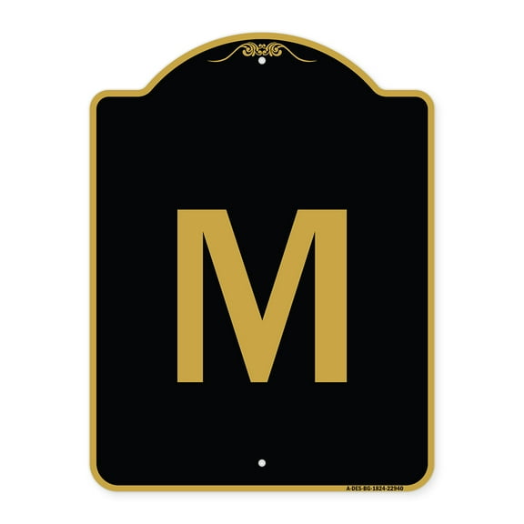 SignMission A-DES-BG-1824-22940 18 x 24 in. Designer Series Sign - Sign with Letter M , Black & Gold