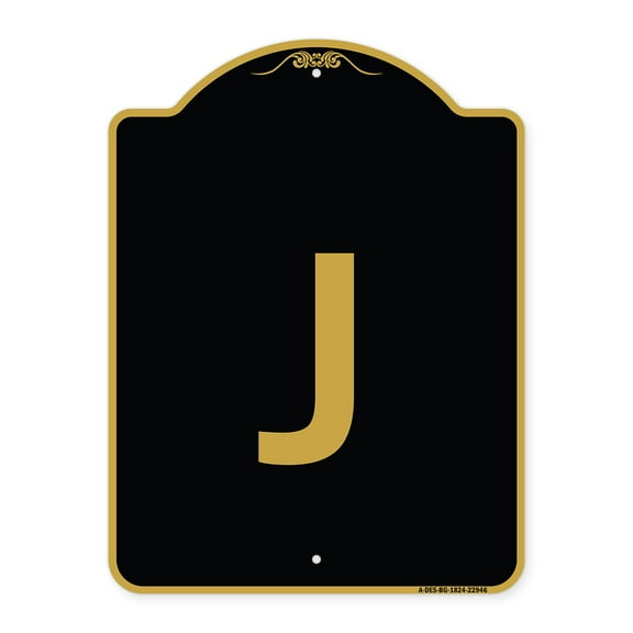 SignMission A-DES-BG-1824-22946 18 x 24 in. Designer Series Sign - Sign with Letter J , Black & Gold