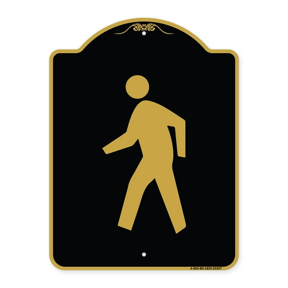 SignMission A-DES-BG-1824-23337 18 x 24 in. Designer Series Sign - Pedestrian Crossing Symbol, Black & Gold