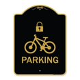 thumbnail image 1 of SignMission A-DES-BG-1824-23476 18 x 24 in. Designer Series Sign - Parking with Cycle & Lock Symbol, Black & Gold, 1 of 4