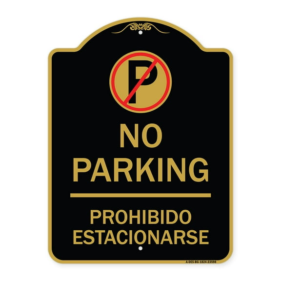 SignMission A-DES-BG-1824-23598 18 x 24 in. Designer Series Sign - No Parking with No Parking Symbol, Black & Gold