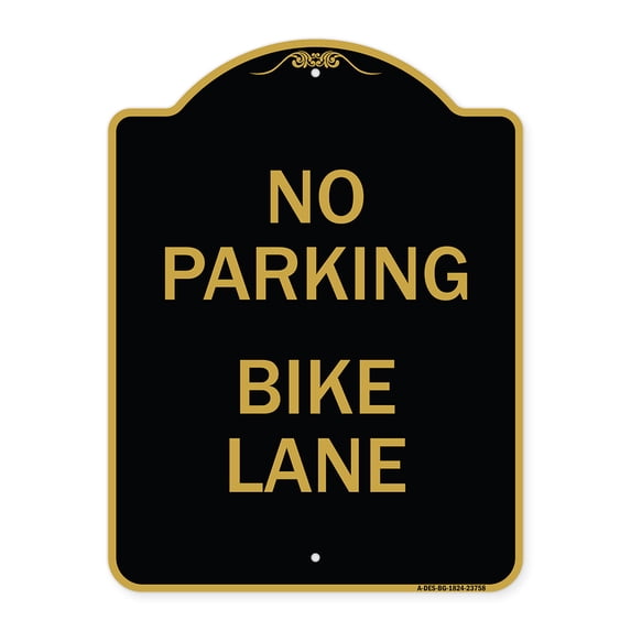 SignMission A-DES-BG-1824-23758 18 x 24 in. Designer Series Sign - No Parking Bike Lane, Black & Gold