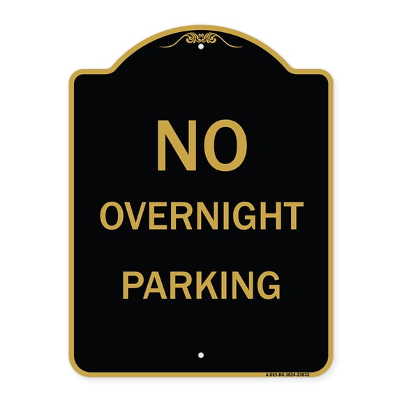 SignMission A-DES-BG-1824-23832 18 x 24 in. Designer Series Sign - No Overnight Parking Sign, Black & Gold