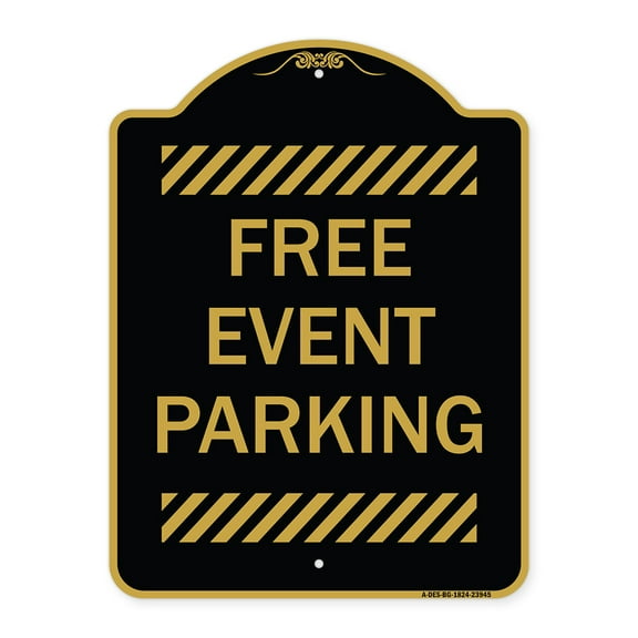 SignMission A-DES-BG-1824-23945 18 x 24 in. Designer Series Sign - Free Event Parking, Black & Gold