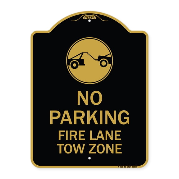 SignMission A-DES-BG-1824-23980 18 x 24 in. Designer Series Sign - Fire Lane Tow Zone with Graphic, Black & Gold