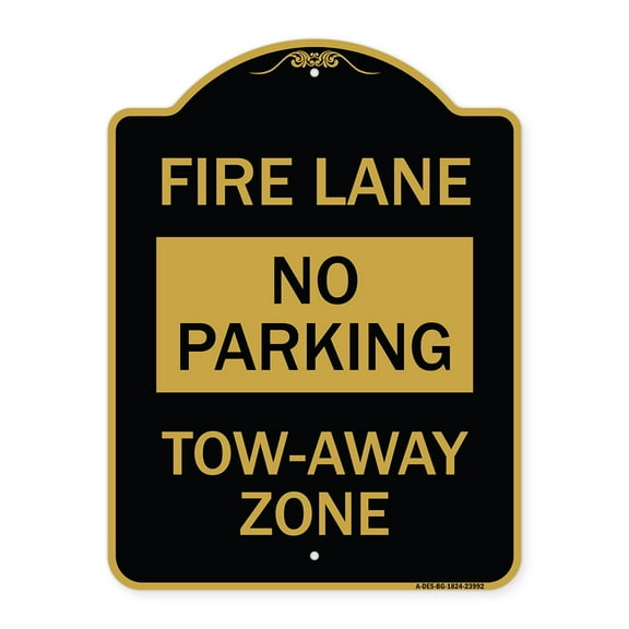 SignMission A-DES-BG-1824-23992 18 x 24 in. Designer Series Sign - Fire Lane Sign No Parking Tow-Away Zone, Black & Gold