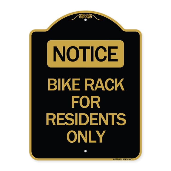 SignMission A-DES-BG-1824-24307 18 x 24 in. Designer Series Sign - Bike Rack for Residents Only, Black & Gold