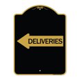 thumbnail image 1 of SignMission A-DES-BG-1824-24363 18 x 24 in. Designer Series Sign - Deliveries with Left Arrow, Black & Gold, 1 of 4