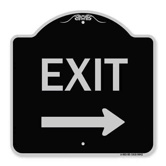 SignMission A-DES-BS-1818-9842 18 x 18 in. Designer Series Sign - Exit with Right Arrow, Black & Silver