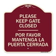 thumbnail image 1 of SignMission A-DES-BU-1818-9790 18 x 18 in. Designer Series Sign - Please Keep Gate Closed Por Favor Mantenga La Puerta Cerrada, Burgundy, 1 of 4