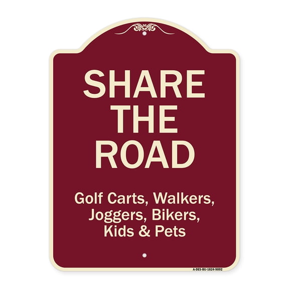 SignMission A-DES-BU-1824-9892 18 x 24 in. Designer Series Sign - Share the Road, Burgundy