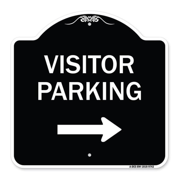 SignMission A-DES-BW-1818-9742 18 x 18 in. Designer Series Sign - Visitor Parking with Right Arrow, Black & White