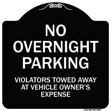 SignMission A-DES-BW-1818-9828 18 x 18 in. Designer Series Sign - No Overnight Parking&#44; Black & White