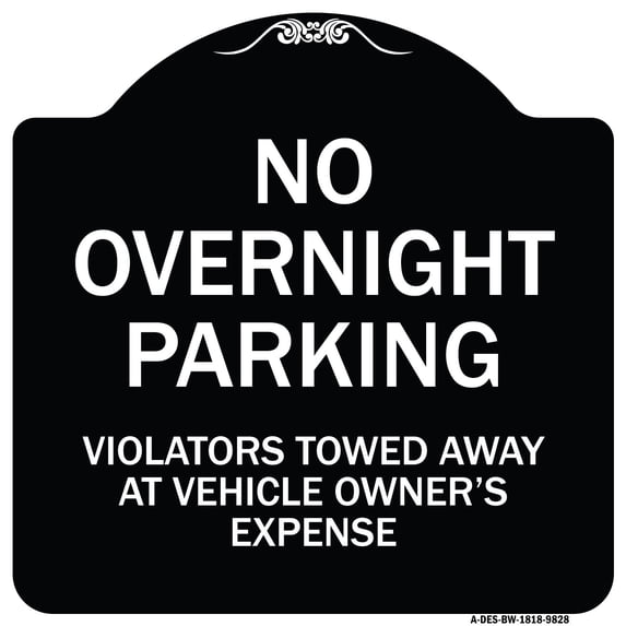 SignMission A-DES-BW-1818-9828 18 x 18 in. Designer Series Sign - No Overnight Parking, Black & White