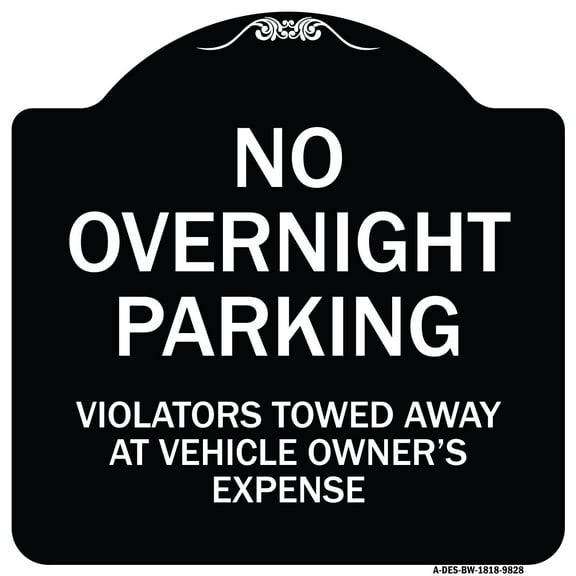 SignMission A-DES-BW-1818-9828 18 x 18 in. Designer Series Sign - No Overnight Parking, Black & White