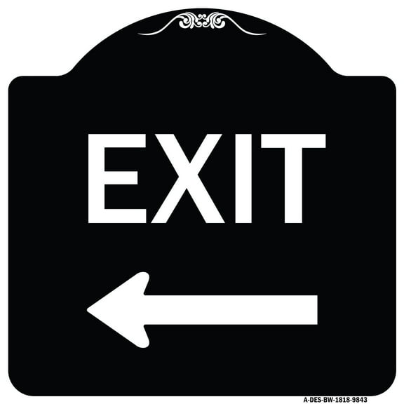 SignMission A-DES-BW-1818-9843 18 x 18 in. Designer Series Sign - Exit with Left Arrow, Black & White