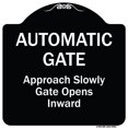 thumbnail image 1 of SignMission A-DES-BW-1818-9863 18 x 18 in. Designer Series Sign - Automatic Gate Approach Slowly Gate Opens Inward, Black & White, 1 of 4