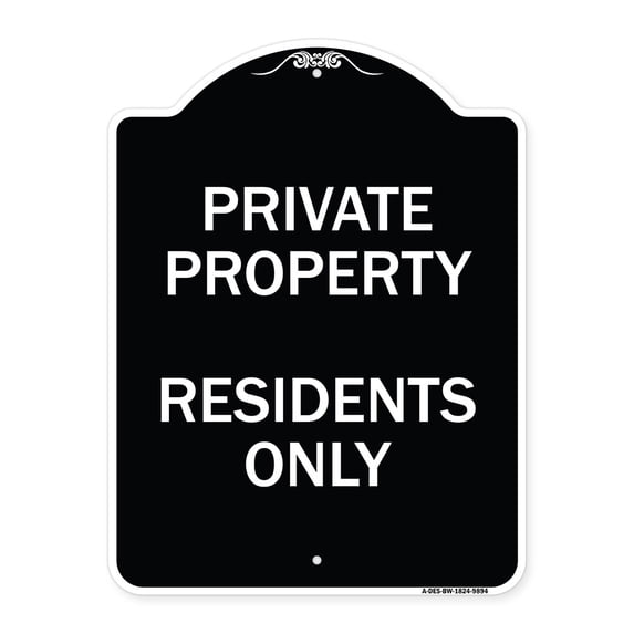 SignMission A-DES-BW-1824-9894 18 x 24 in. Designer Series Sign - Residents Only, Black & White