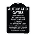 thumbnail image 1 of SignMission A-DES-BW-1824-9995 18 x 24 in. Designer Series Sign - Automatic Gates Gate Timed for One Vehicle Only, Black & White, 1 of 4