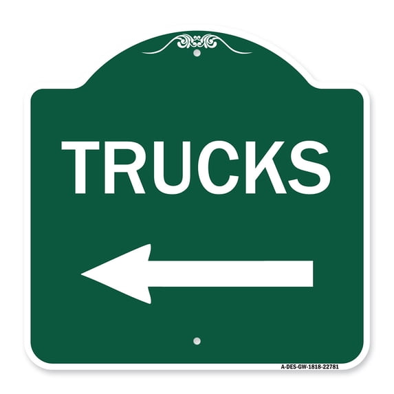 SignMission A-DES-GW-1818-22781 18 x 18 in. Designer Series Sign - Trucks Sign Trucks with Left Arrow, Green & White