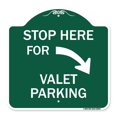 thumbnail image 1 of SignMission A-DES-GW-1818-22853 18 x 18 in. Designer Series Sign - Stop Here for Valet Parking & Right Arrow, Green & White, 1 of 4