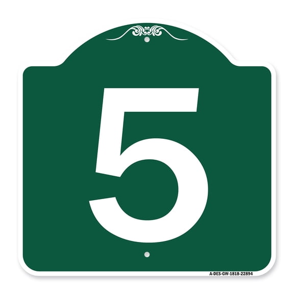 SignMission A-DES-GW-1818-22894 18 x 18 in. Designer Series Sign - Sign with Number 5, Green & White