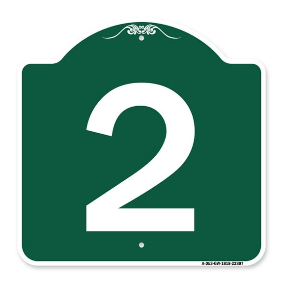 SignMission A-DES-GW-1818-22897 18 x 18 in. Designer Series Sign - Sign with Number 2, Green & White