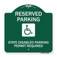thumbnail image 1 of SignMission A-DES-GW-1818-23008 18 x 18 in. Designer Series Sign - Reserved Parking State Disabled Parking Permit Required with Handicapped Symbol, Green & White, 1 of 4