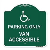 SignMission A-DES-GW-1818-23406 18 x 18 in. Designer Series Sign - Parking Only Van Accessible with Graphic, Green & White