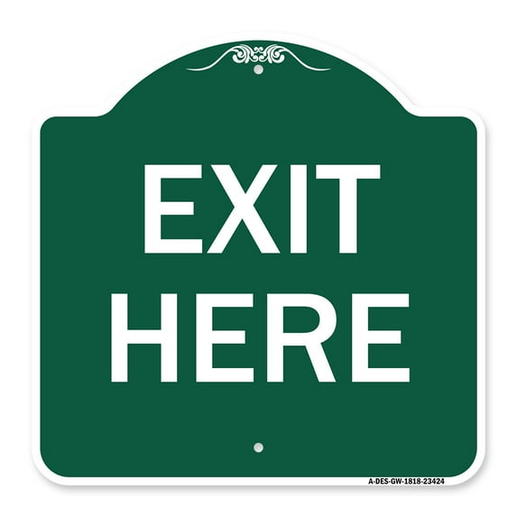 SignMission A-DES-GW-1818-23424 18 x 18 in. Designer Series Sign - Parking Lot Sign Exit Here, Green & White
