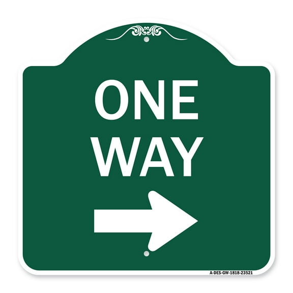 SignMission A-DES-GW-1818-23521 18 x 18 in. Designer Series Sign - One Way Sign & Right Arrow, Green & White