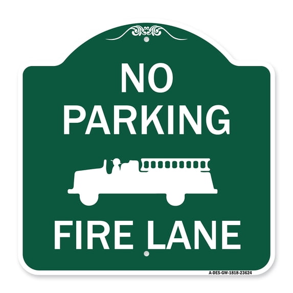 SignMission A-DES-GW-1818-23624 18 x 18 in. Designer Series Sign - No Parking Fire Lane with Graphic, Green & White