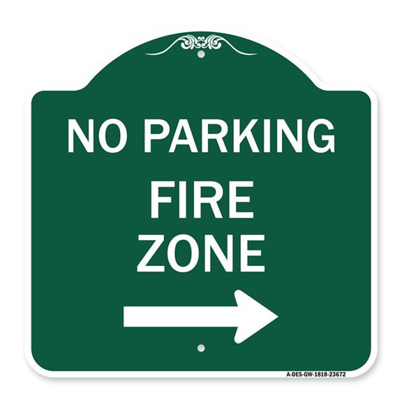 SignMission A-DES-GW-1818-23672 18 x 18 in. Designer Series Sign - No Parking Sign Fire Zone with Right Arrow, Green & White