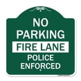 thumbnail image 1 of SignMission A-DES-GW-1818-23734 18 x 18 in. Designer Series Sign - No Parking Fire Lane Police Enforced, Green & White, 1 of 4