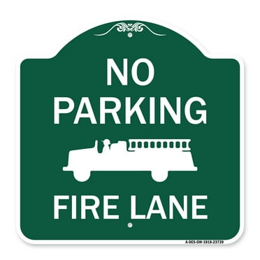 SignMission A-DES-GW-1818-23739 18 x 18 in. Designer Series Sign - No Parking Fire Lane with Fire Truck Symbol&#44; Green & White